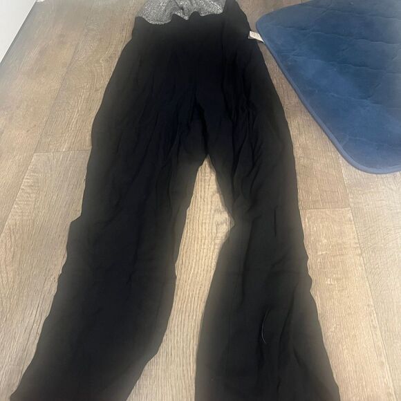 Vintage 80s sleeveless black wide leg metallic ailver jumpsuit size 4 - Picture 8 of 12